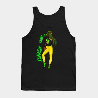 Jamaican girl with colours of Jamaican flag in black green and gold inside a heart shape Tank Top